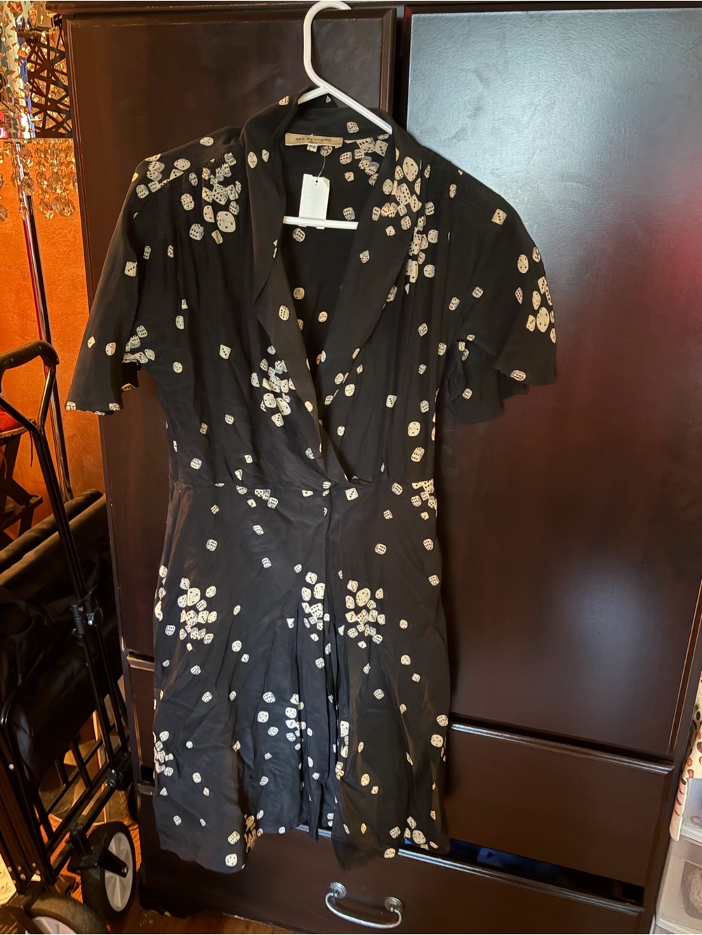 See by chloe dice silk Black Printed Short-SleeveDress
